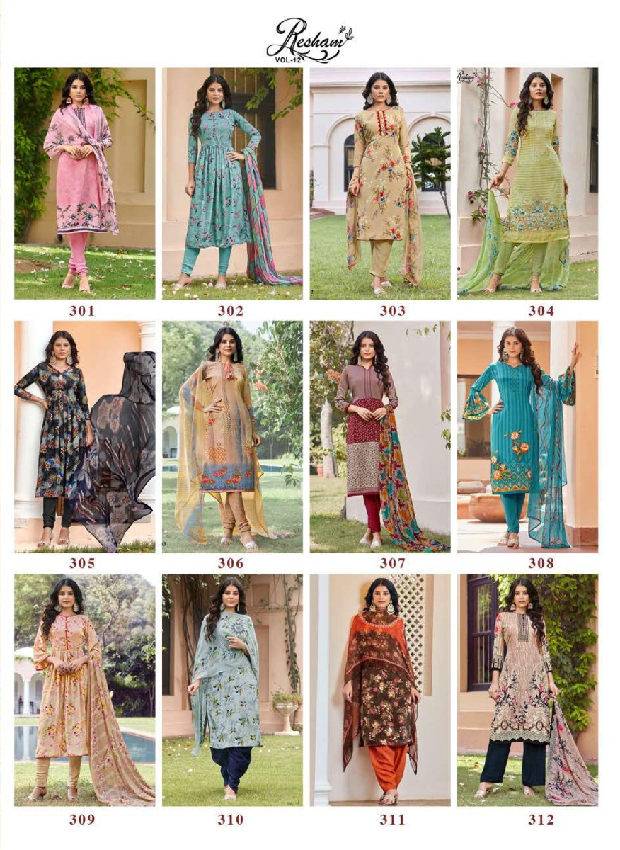 Anmol Resham Vol 12 French Crepe Dress Material Catalog Low