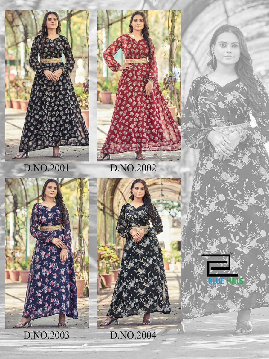 Buy Black Printed Georgette Long Kurti Online in India | Colorauction