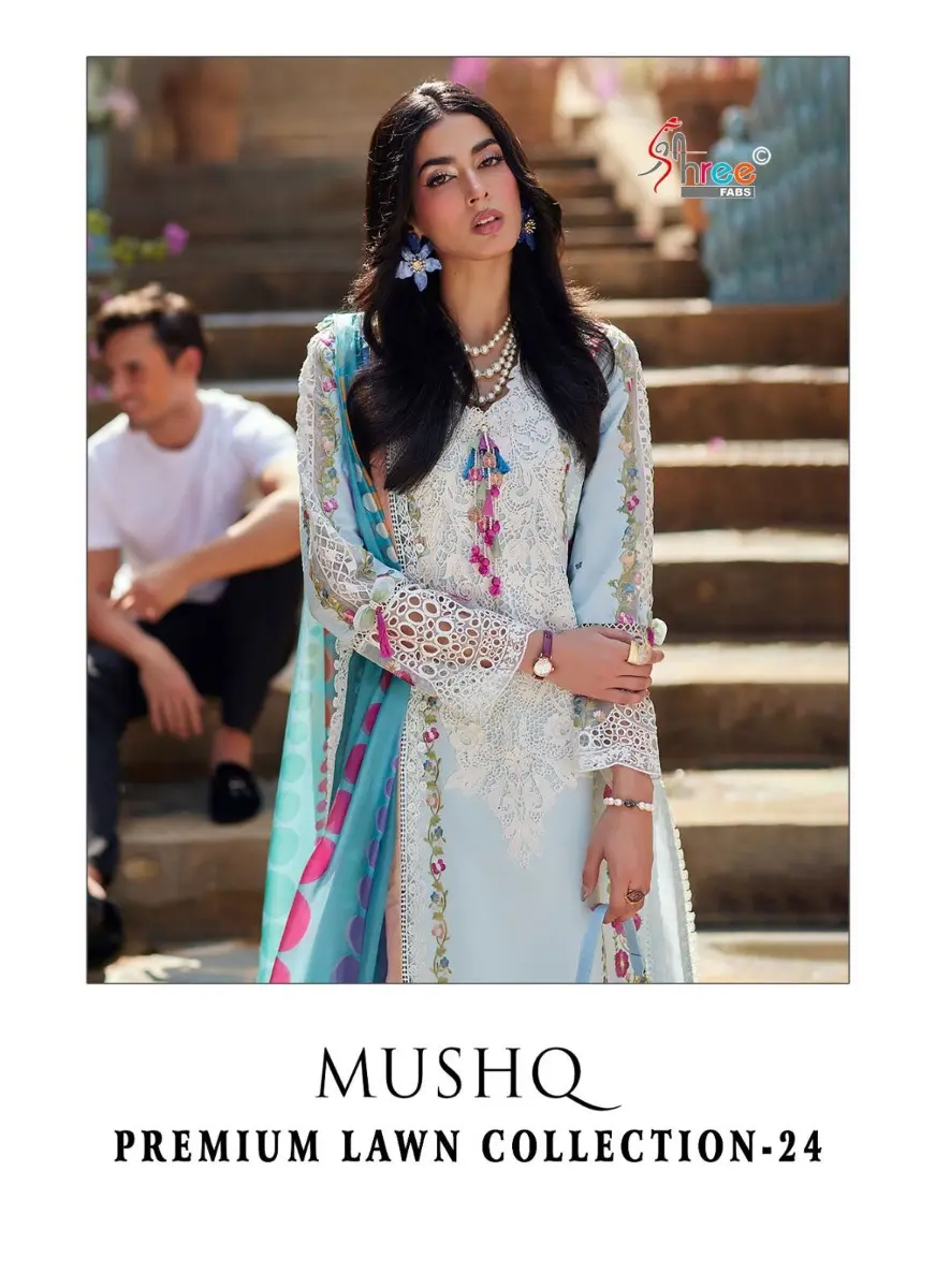 SHREE FABS MUSHQ PREMIUM LAWN COLLECTION 24 Chiffon Dupatta with open images
