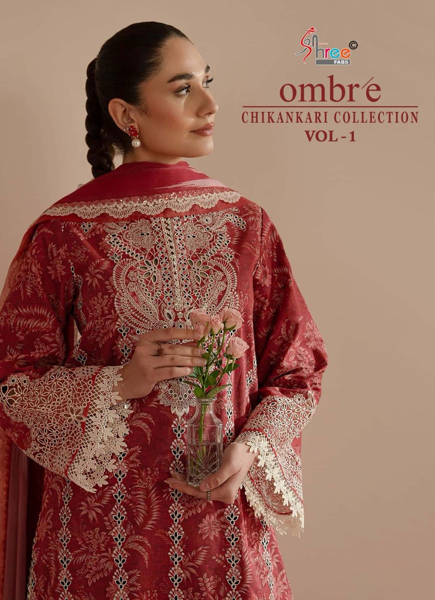 SHREE FABS OMBRE CHIKANKARI LAWN COLLECTION VOL 1 cotton dupatta with open images