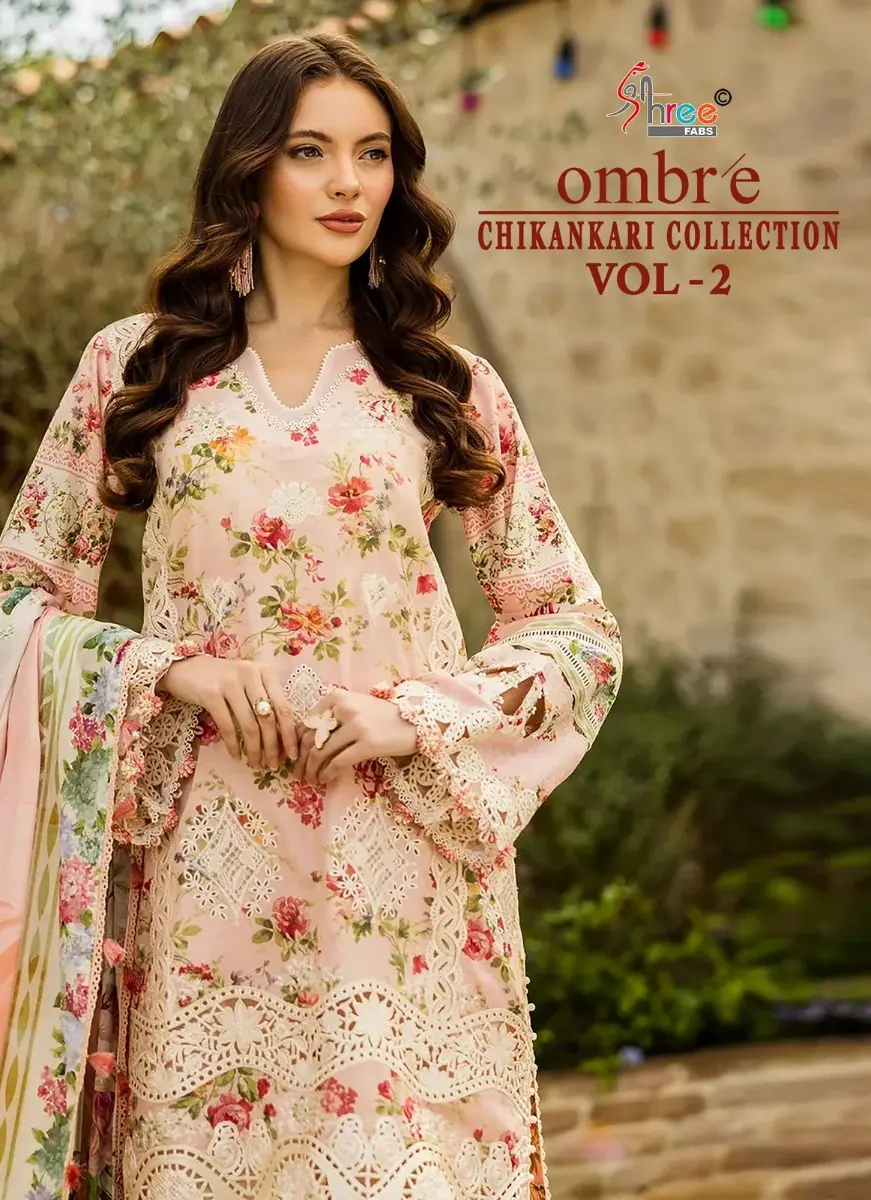 SHREE FABS OMBRE CHIKANKARI COLLECTION VOL 2 CHIFFON DUPATTA WITH OPEN IMAGES