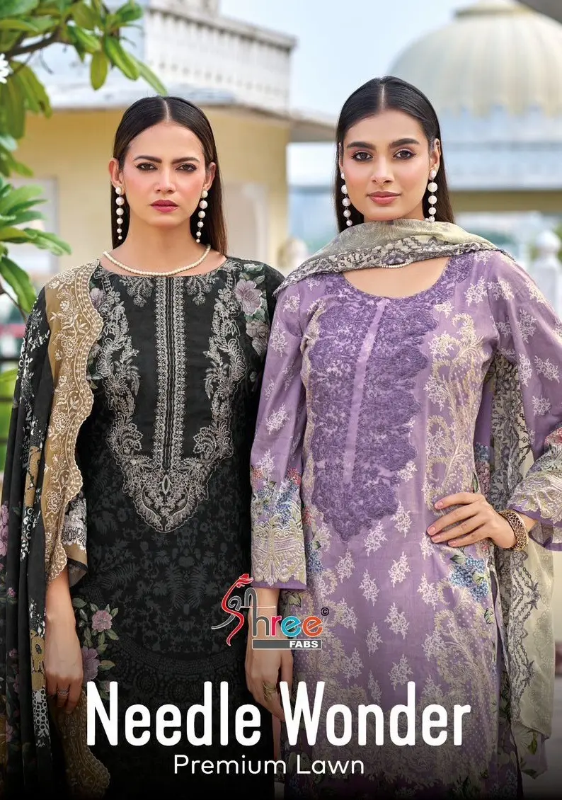 Shree Fabs Needle wonder premium lawn Chiffon Dupatta with open images