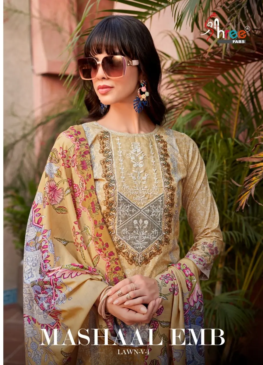 Shree Fabs Mashaal Embroidered Lawn Collection vol 1 chiffon dupatta