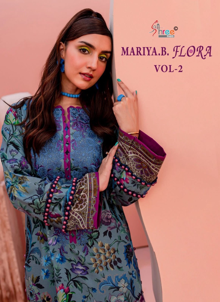 SHREE FABS MARIA B FLORA vol 2 Cotton Dupatta with open images