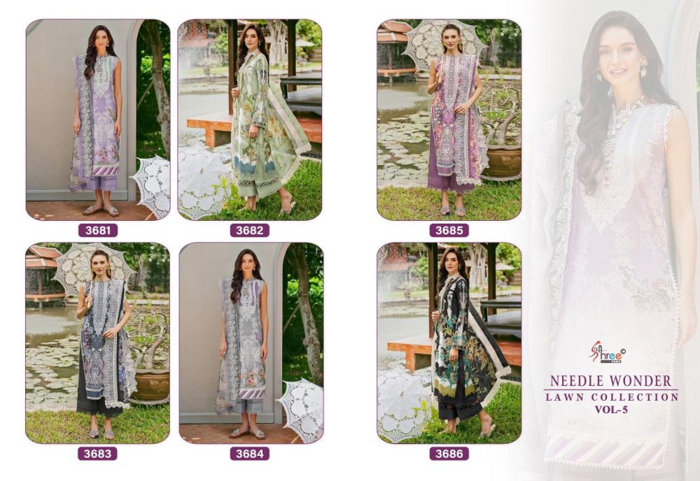 Shree Fabs Needle Wonder Lawn Collection vol 5 Chiffon Dupatta with open images