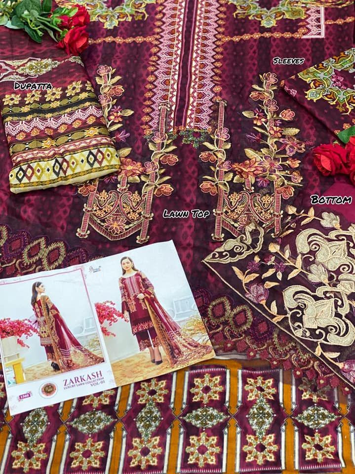 Zarkash Luxury Lawn Collection Vol 1 NX Cotton Dupatta with Open Image