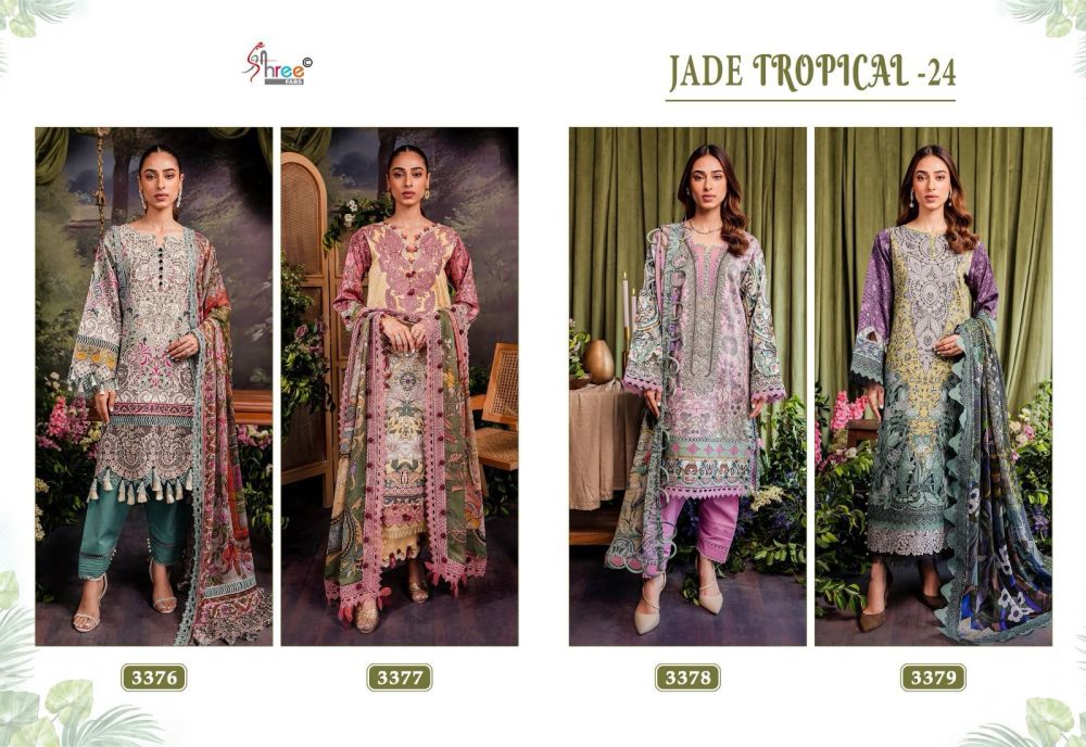 SHREE FABS JADE TROPICAL 24 Chiffon Dupatta with open images