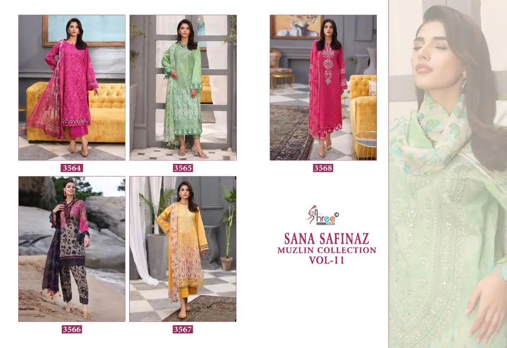 Shree fabs SANA SAFINAZ MUZLIN COLLECTION vol 11 Cotton Dupatta with open images