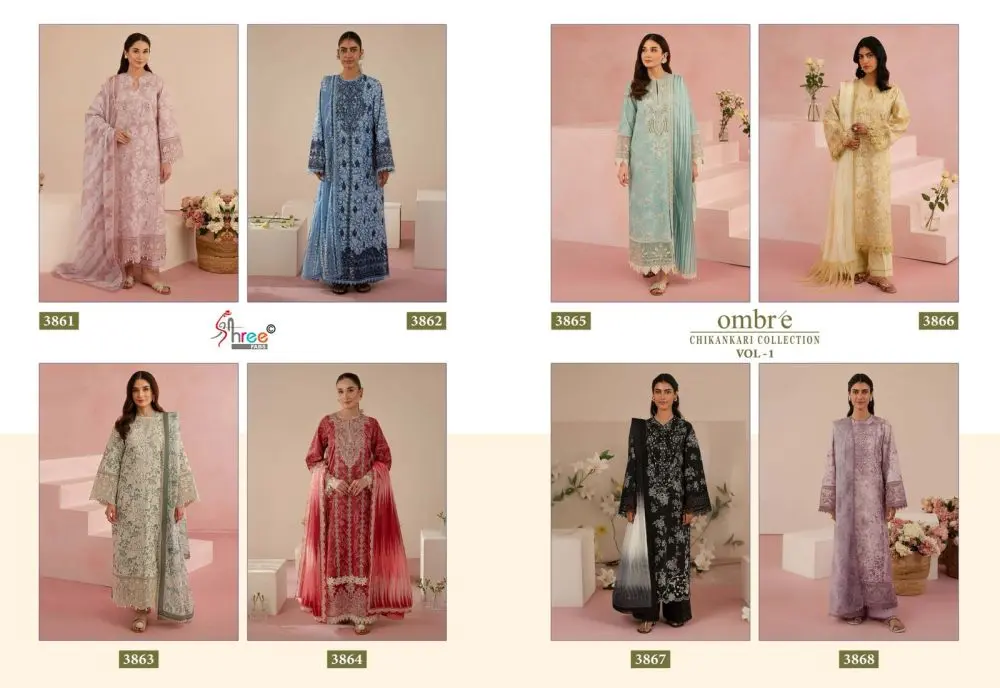 SHREE FABS OMBRE CHIKANKARI LAWN COLLECTION VOL 1 cotton dupatta with open images