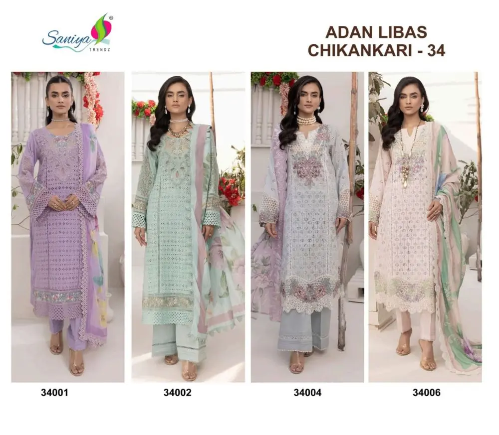 SANIYA TRENDZ ADAN LIBAS CHIKANKARI VOL 34 WITH OPEN IMAGES