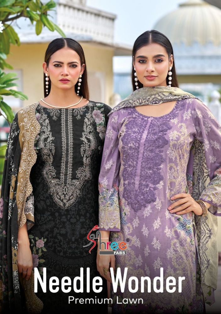 Shree Fabs Needle wonder premium lawn Cotton Dupatta with open images