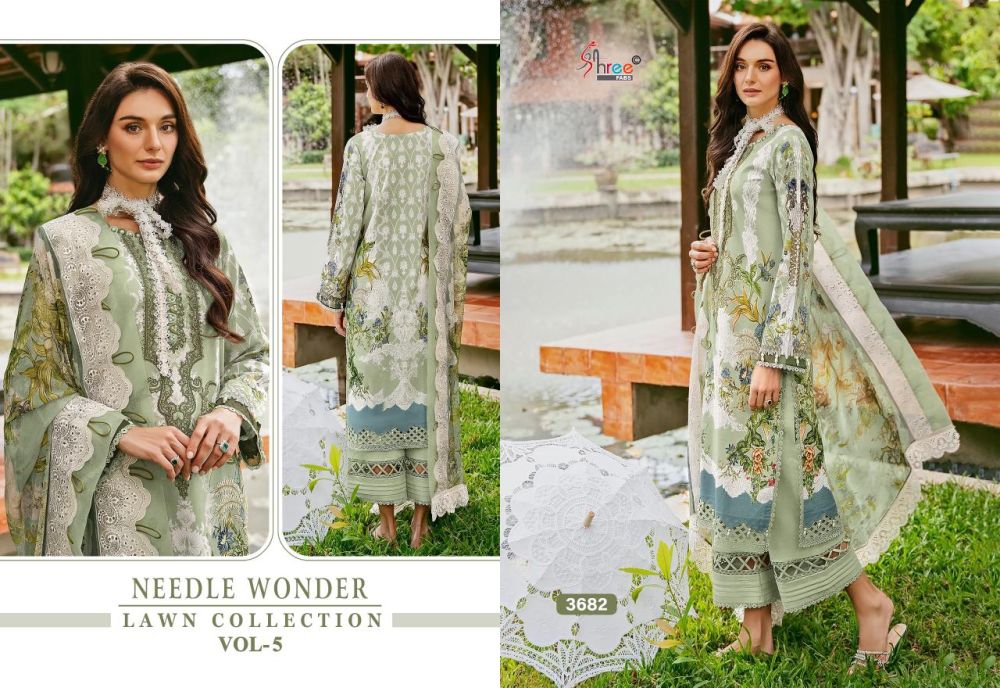 Shree Fabs Needle Wonder Lawn Collection vol Chiffon Dupatta with open  images