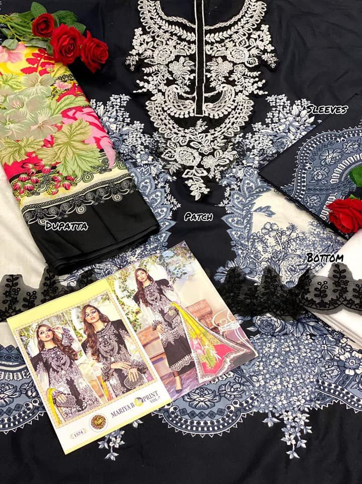 Shree Fabs Maria B M Print Vol 7 Cotton Dupatta with Open Image