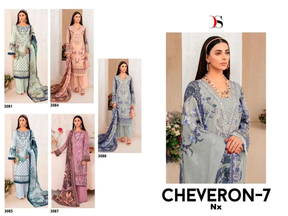 DEEPSY SUITS Cheveron lawn 7 nx Chiffon Dupatta with open images