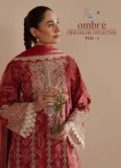 SHREE FABS OMBRE CHIKANKARI LAWN COLLECTION VOL 1 chiffon dupatta with open images