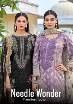 Shree Fabs Needle wonder premium lawn Chiffon Dupatta with open images