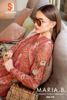 SHARDDHA DESIGNER MARIA B VOL-19 CHIKANKARI COTTON Collection chiffon dupatta with open images