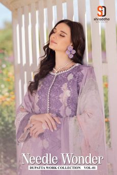 SHRADDHA DESIGNER NEEDLE WONDER VOL 1 chiffon dupatta with open images
