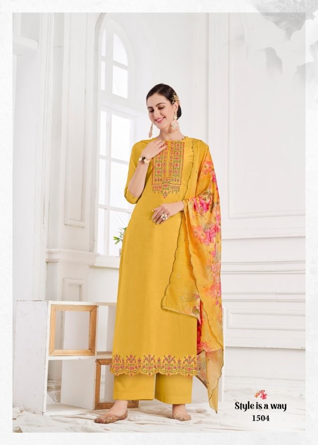 Buy Debyani  Co Yellow Bangalore Silk Aline Kurta Set Online  Aza  Fashions