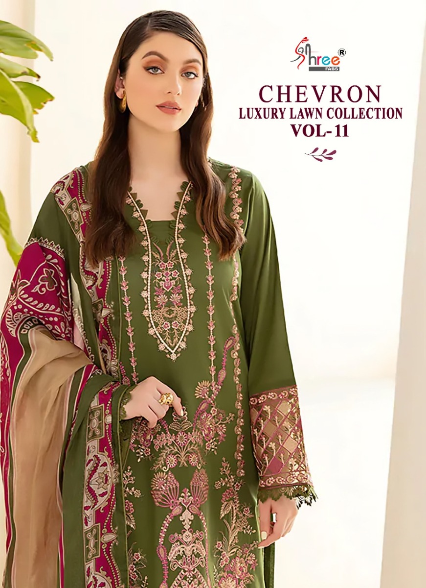 Shree Fabs CHEVRON LUXURY LAWN COLLECTION VOL 11 Chiffon Dupatta with open images
