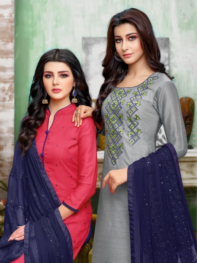 2 Tops Dress Materials Double Top Churidar Materials Online Shopping