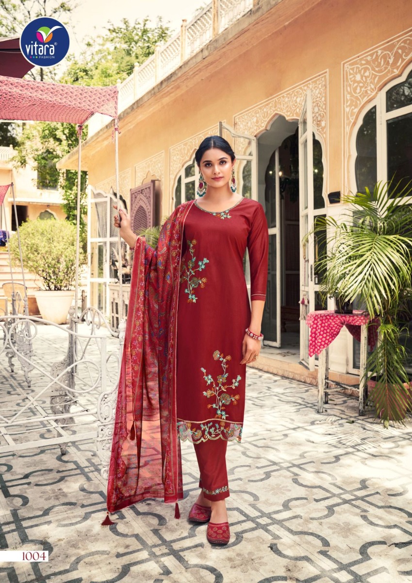 Red Embroidered Salwar Kameez( Set of 3 ) – BONYHUB